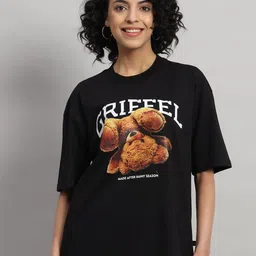 GRIFFEL Printed Round Neck Applique Cotton Oversized T-shirt-image-56