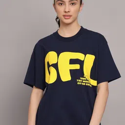 GRIFFEL Typography Printed Drop-Shoulder Sleeves Cotton Oversized T-shirt-image-51