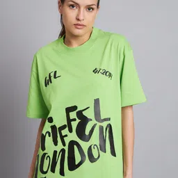 GRIFFEL Typography Printed Drop Shoulder Sleeves Cotton Oversized T-shirt-image-95