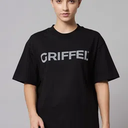 GRIFFEL Typography Printed Drop-Shoulder Sleeves Cotton Oversized T-shirt-image-63