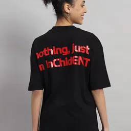 GRIFFEL Typography Printed Round Neck Drop-Shoulder Sleeves Cotton Oversized T-shirt-image-62