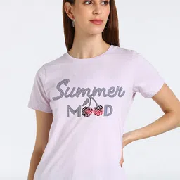 shashvi Women Lavender Typography Printed T-shirt-picture-6