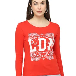 DYCA Women Red & White Typography Printed Cotton T-shirt-image-35