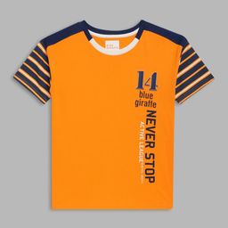 Blue Giraffe Boys Orange & Black Brand Logo Printed Pure Cotton T-shirt-picture-12