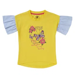 Cub McPaws Girls Yellow Graphic Printed Cotton T-shirt-image-72