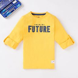 Ed-a-Mamma Boys Yellow Typography Printed Applique T-shirt-image-59