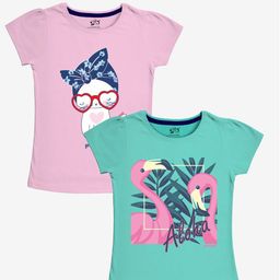 x2o Girls Set-2 Green& Pink Printed T-shirt-11