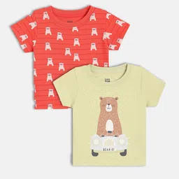 MINI KLUB Boys Pack Of 2 Animal Printed Round Neck Cotton T-shirts-image-54