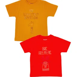 Wegmans Kids Pack of 2 Typography Embroidered Relaxed Fit Pure Cotton T-shirts-image-6