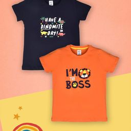 Lux Cozi Boys Pack Of 2 Typography Printed Pure Cotton T-shirt-image-95