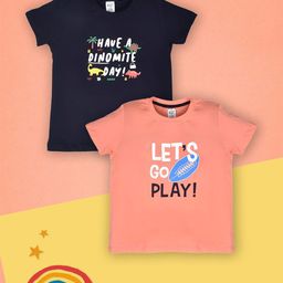 Lux Cozi Boys Pack Of 2 Typography Printed Pure Cotton T-shirt-image-85