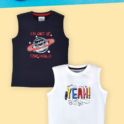 Lux Cozi Boys Navy Blue Typography 2 Printed Applique T-shirt-image-46