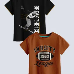 BAESD Boys Pack Of 2 Typography Printed Pure Cotton T-Shirts-picture-10