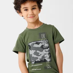 KATE & OSCAR Boys Olive Green Printed Round Neck Cotton T-shirt-28