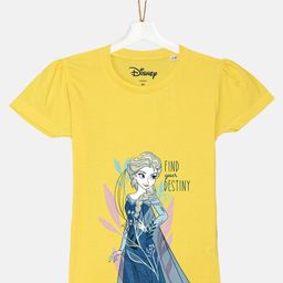 YK Disney Girls Yellow & Blue Disney Frozen Printed Pure Cotton T-shirt-image-37
