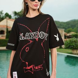 Bonkers Corner Women Printed V-Neck Extended Sleeves Raw Edge T-shirt-image-58