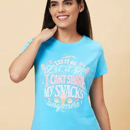 Globus Turquoise Blue Typography Printed Round Neck Regular Fit Cotton Casual T-Shirt-image-15