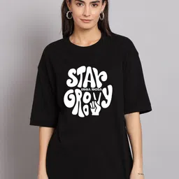 Imsa Moda Typography Printed Oversized Longline Cotton T-shirt-image-89