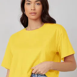 Kotty Round Neck Drop-Shoulder Sleeves Oversized Crop T-shirt-image-89