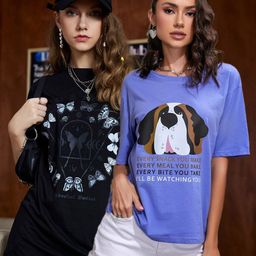 Christy World Women Pack of 2 Printed Oversized Cotton T-shirts-image-82
