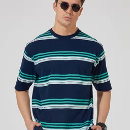 Maniac Striped Round Neck Cotton Oversize T-shirt-image-56