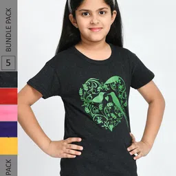 BAESD Girls Pack Of 5 Graphic Printed Cotton T-shirts-picture-24