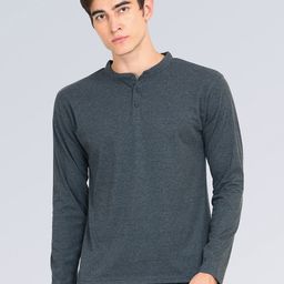 appulse Men Charcoal Henley Neck Applique T-shirt-image-32