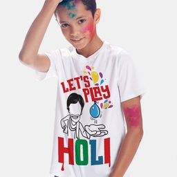 BONKIDS Boys White & Red Typography Printed Cotton Holi T-shirt-image-101