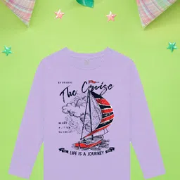 NUSYL Boys Purple Printed V-Neck Applique T-shirt-image-88