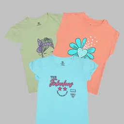 BAESD Girls Floral 3 Printed V-Neck Tropical Applique T-shirt-image-84