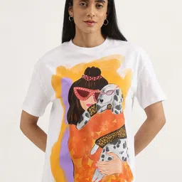 United Colors of Benetton Women Graphic Printed Round Neck Pure Cotton T-shirt-picture-12