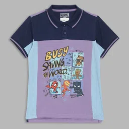 Blue Giraffe Boys Purple & Blue Avengers Printed Polo Collar Pure Cotton T-shirt-image-50