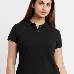 Status Quo Women Black Polo Collar Cotton T-shirt-image-41