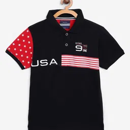 Octave Boys Navy Blue & Red Typography Polo Collar T-shirt-picture-4