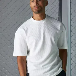 Maniac Striped Textured Cotton Oversized T-shirt-image-42