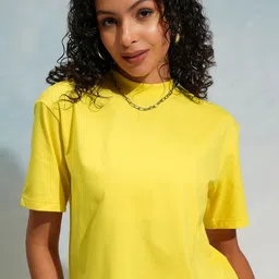 Tokyo Talkies Women High Neck Solid Crop T-shirt-image-65