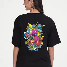 Mad Over Print Psychedelic Printed Cotton Oversized T-shirt-image-95