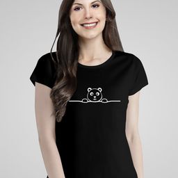 Pootlu Women Black Panda Printed Cotton T-shirt-image-43