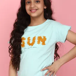 V-Mart Girls Typography Printed Cotton T-shirt-image-3