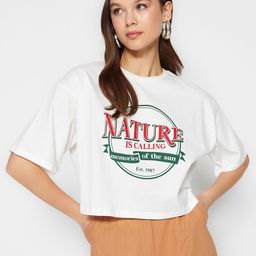 Trendyol Typography Printed Drop-Shoulder Sleeves Pure Cotton T-Shirt-image-88