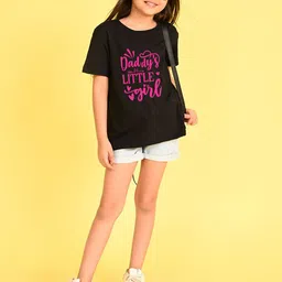 NUSYL Girls Typography Printed Round Neck Longline Oversized T-shirt-image-58