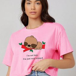 Kotty Graphic Printed Drop Shoulder Sleeves Oversized Crop T-shirt-picture-6