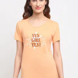 Kanvin Women Peach-Coloured Printed Lounge T-shirt-image-3