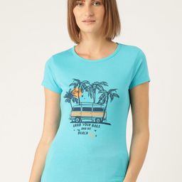 Sweet Dreams Women Blue & Yellow Printed Cotton Lounge T-shirt-image-35