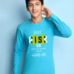 NUSYL Boys Blue Typography Printed T-shirt-picture-2
