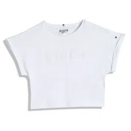 Tommy Hilfiger Girls Typography Printed Round Neck Cotton Relaxed Fit T-shirt-image-33