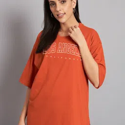 Imsa Moda Typography Printed Drop-Shoulder Sleeves Cotton Oversized T-shirt-image-58