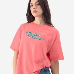 The Souled Store Pink Typography Printed Oversized Pure Cotton T-shirt-image-23