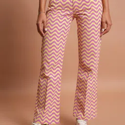 Tokyo Talkies Women Yellow Geometric Printed Flared Low-Rise Plain Regular Trousers-image-74