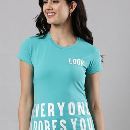 Femmora Typography Printed Round Neck Slim-Fit T-Shirt-image-98